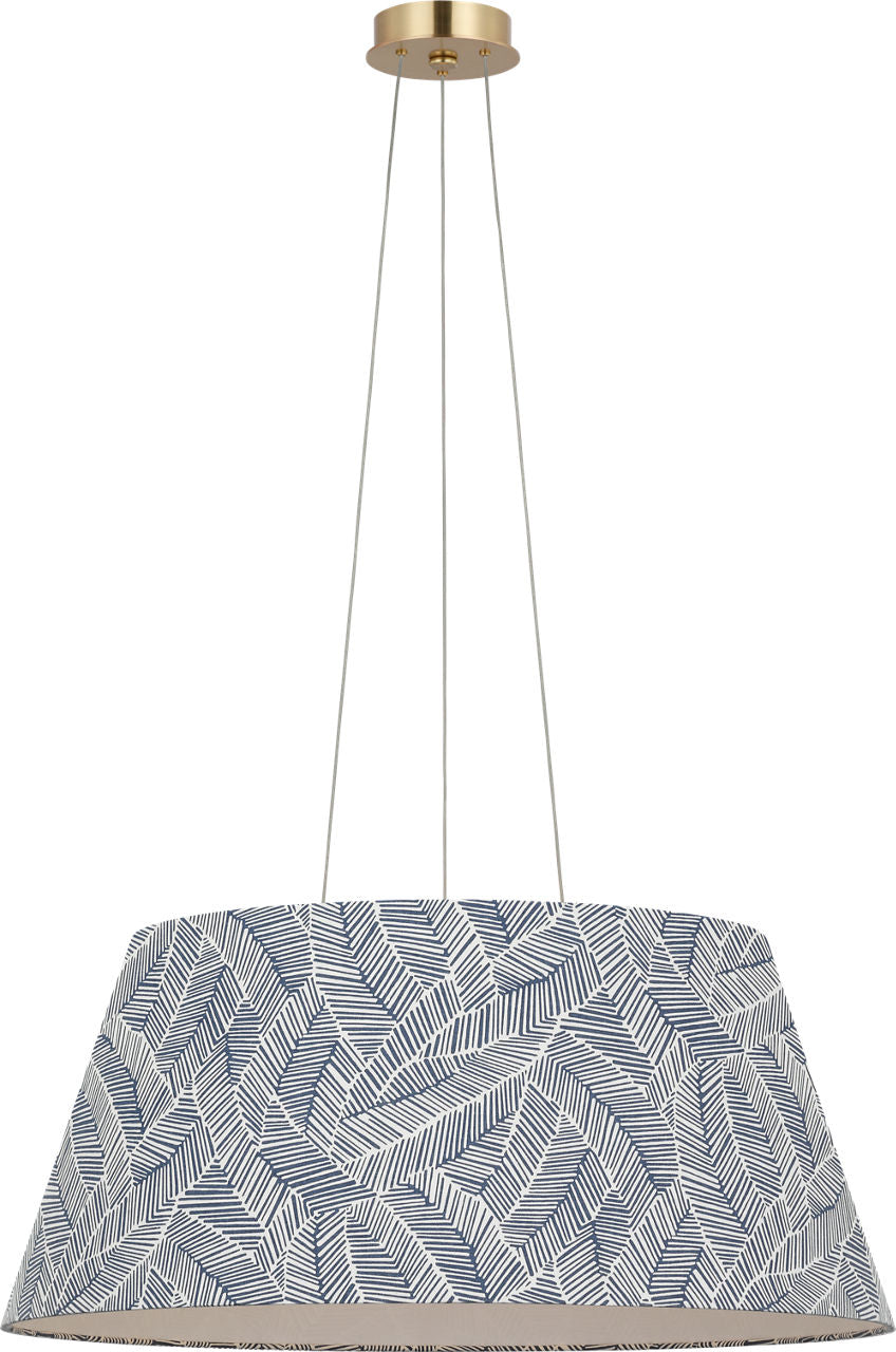 Caufield 29" Hanging Shade | Hand-Rubbed Antique Brass | Schumacher Navy Abstract Leaf Shade