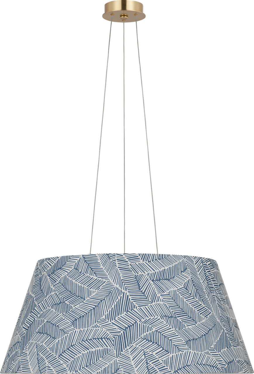Caufield 29" Hanging Shade | Hand-Rubbed Antique Brass | Schumacher Navy Abstract Leaf Shade