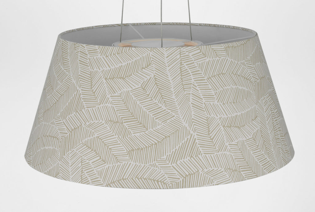 Caufield 29" Hanging Shade | Matte White | Schumacher Taupe Abstract Leaf Shade