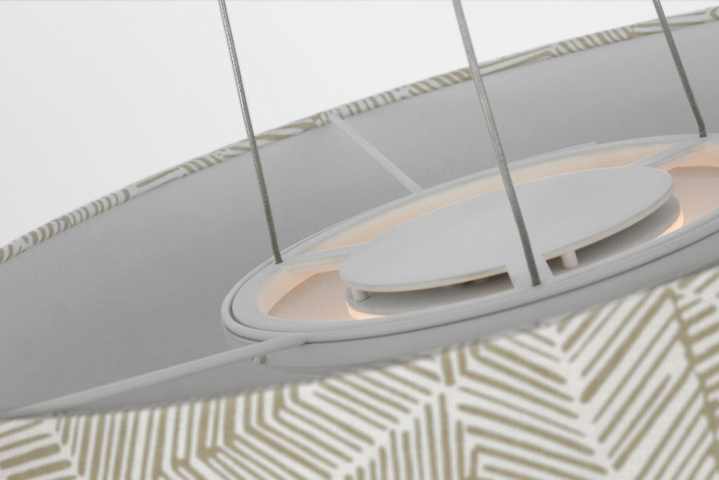 Caufield 29" Hanging Shade | Matte White | Schumacher Taupe Abstract Leaf Shade