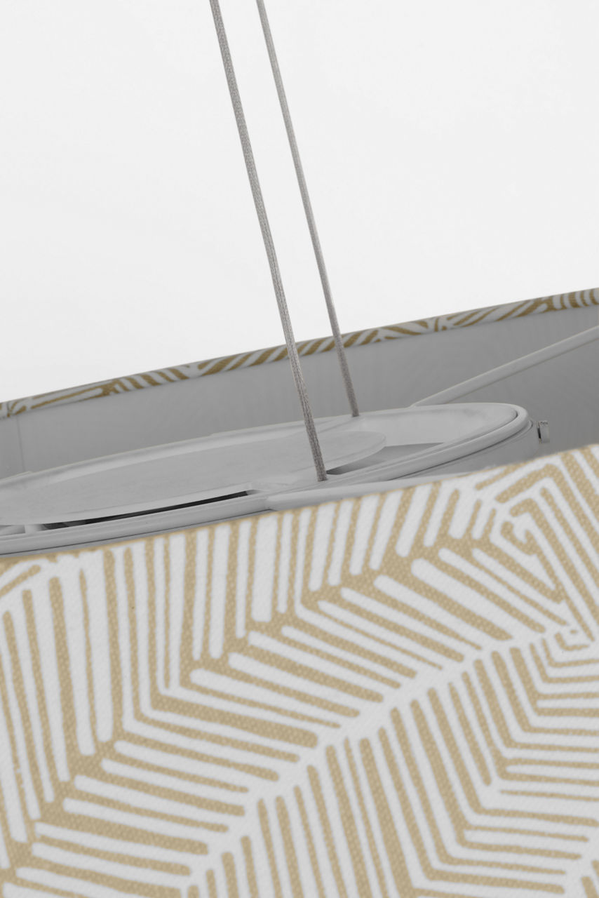 Caufield 39" Hanging Shade | Hand-Rubbed Antique Brass | Schumacher Taupe Abstract Leaf Shade