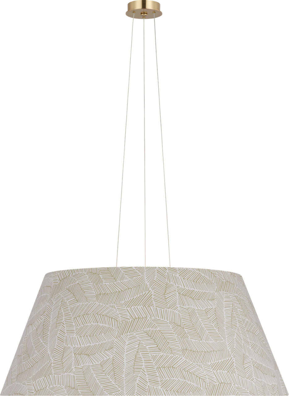 Caufield 39" Hanging Shade | Hand-Rubbed Antique Brass | Schumacher Taupe Abstract Leaf Shade
