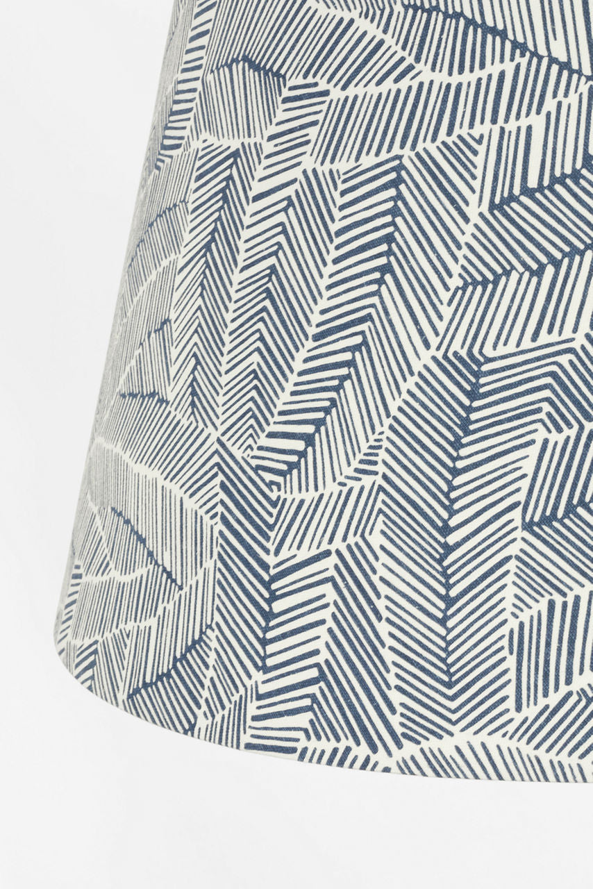 Caufield 39" Hanging Shade | Hand-Rubbed Antique Brass | Schumacher Navy Abstract Leaf Shade