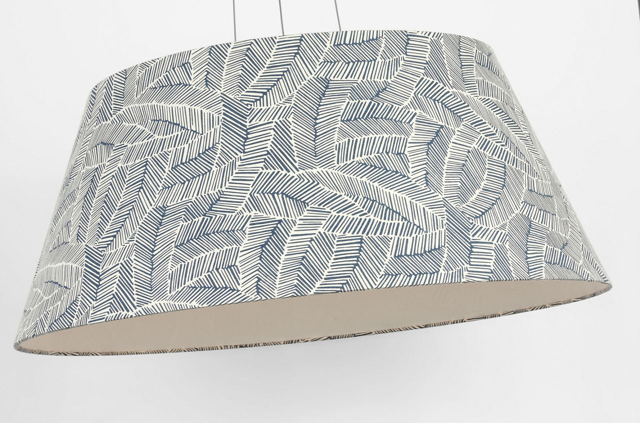 Caufield 39" Hanging Shade | Hand-Rubbed Antique Brass | Schumacher Navy Abstract Leaf Shade