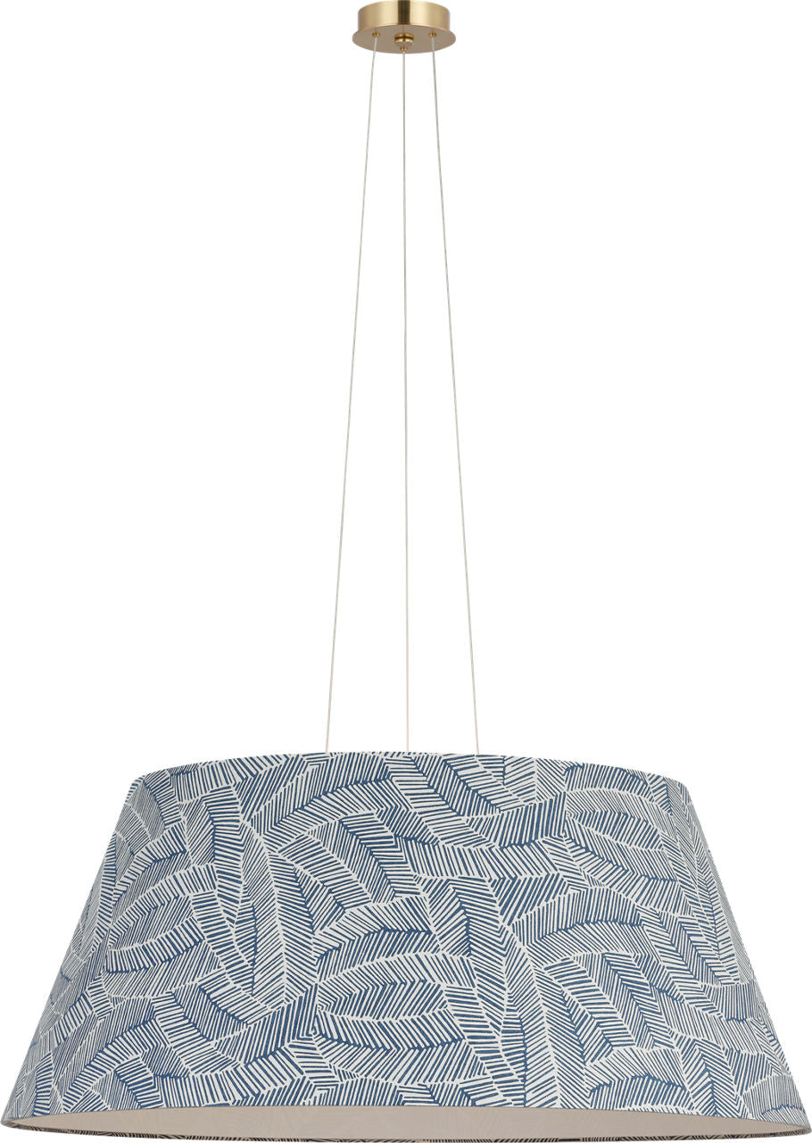 Caufield 39" Hanging Shade | Hand-Rubbed Antique Brass | Schumacher Navy Abstract Leaf Shade