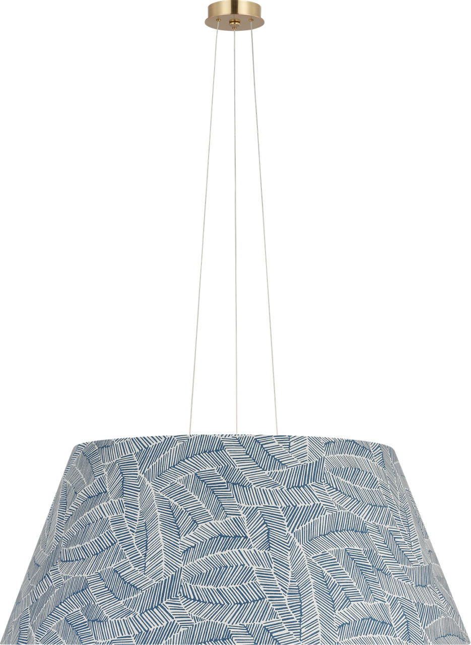 Caufield 39" Hanging Shade | Hand-Rubbed Antique Brass | Schumacher Navy Abstract Leaf Shade