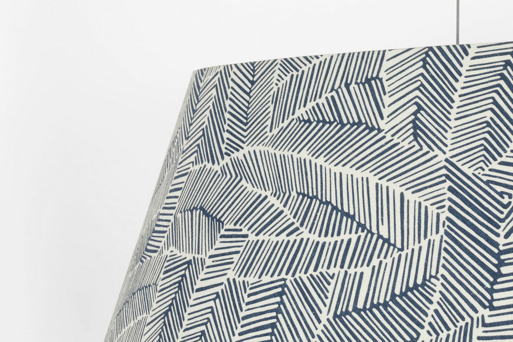 Caufield 39" Hanging Shade | Matte White | Schumacher Navy Abstract Leaf Shade