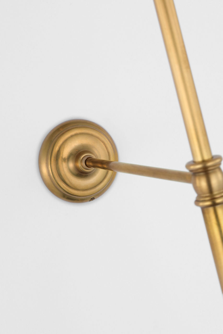 Wyatt 39" Statement Sconce | Hand-Rubbed Antique Brass | Linen Shade