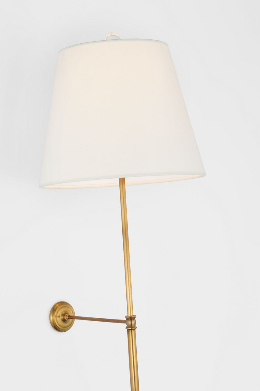 Wyatt 39" Statement Sconce | Hand-Rubbed Antique Brass | Linen Shade