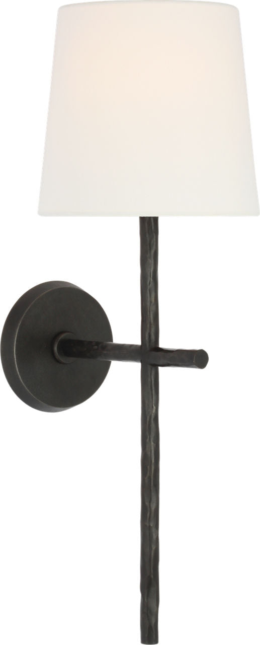 Collette 23" Tail Sconce | Aged Iron | Linen Shade