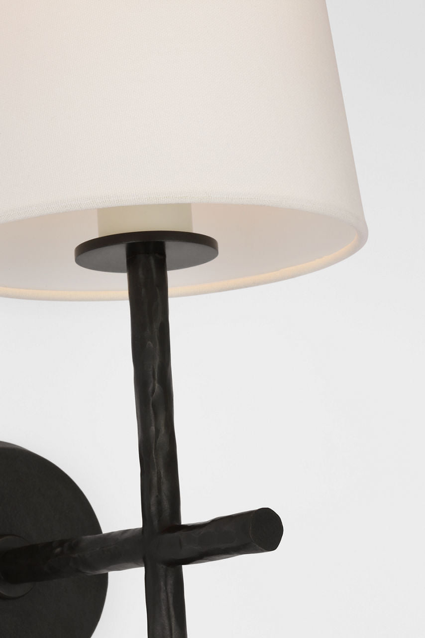 Collette 23" Tail Sconce | Aged Iron | Linen Shade