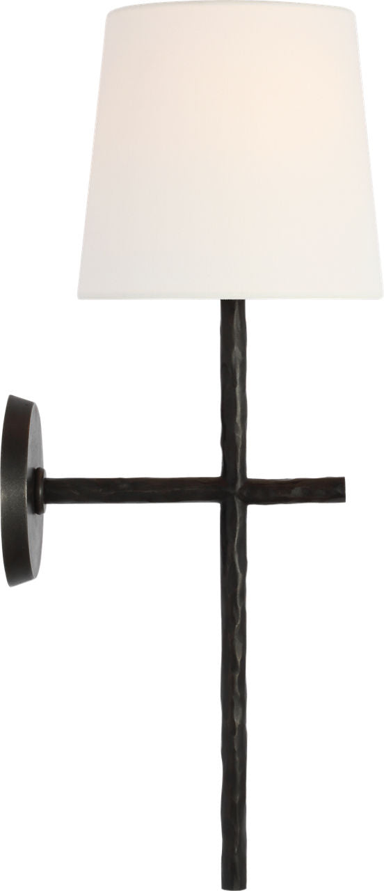 Collette 23" Tail Sconce | Aged Iron | Linen Shade