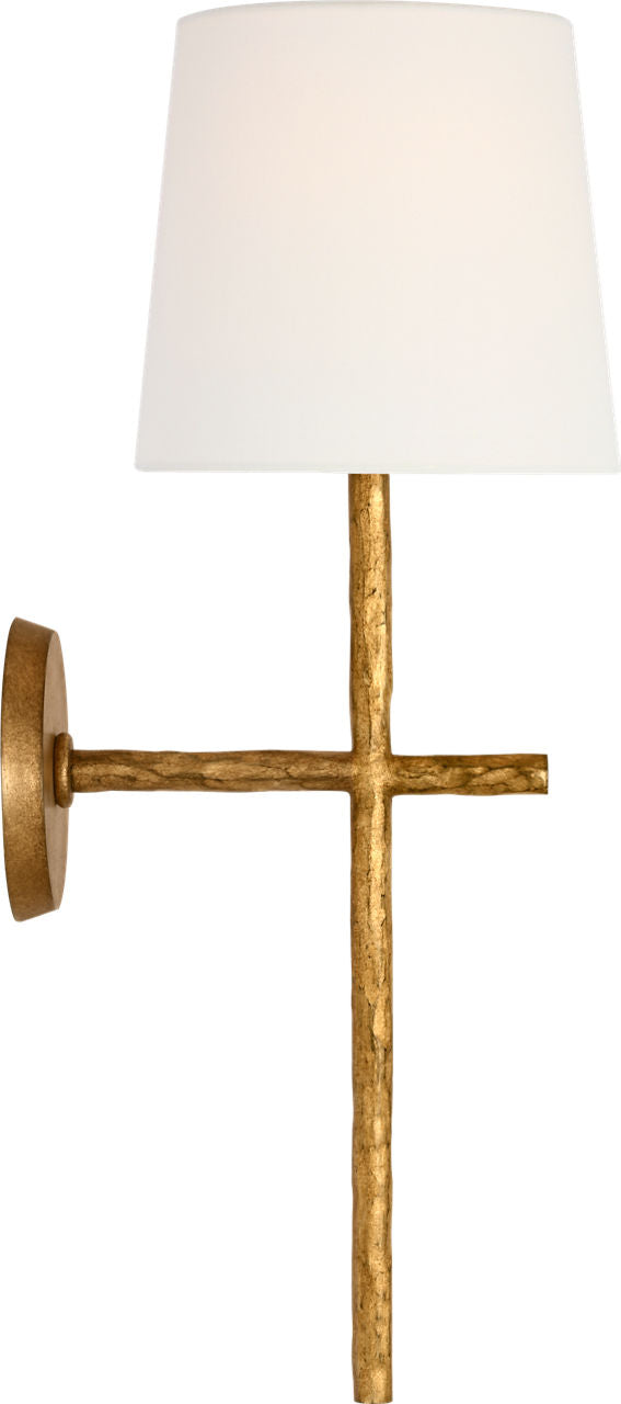 Collette 23" Tail Sconce | Gilded Iron | Linen Shade