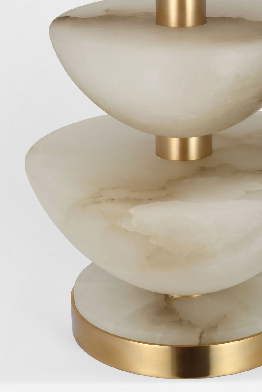 Aubert 28" Table Lamp | Alabaster and Hand-Rubbed Antique Brass | Linen Shade