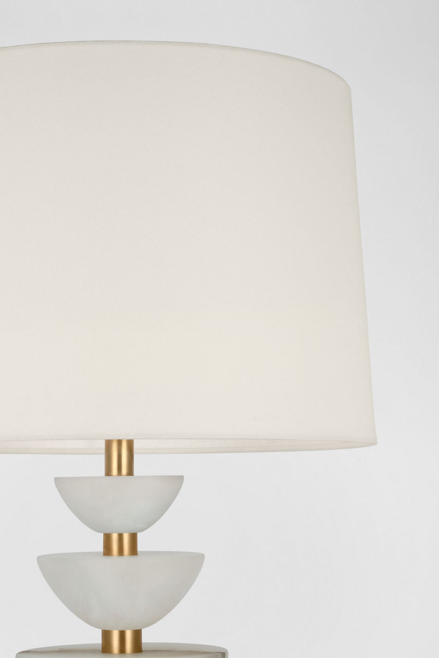 Aubert 28" Table Lamp | Alabaster and Hand-Rubbed Antique Brass | Linen Shade