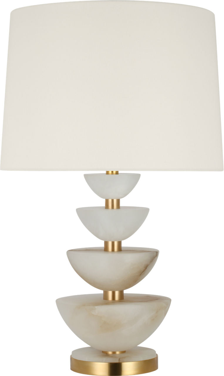 Aubert 28" Table Lamp | Alabaster and Hand-Rubbed Antique Brass | Linen Shade