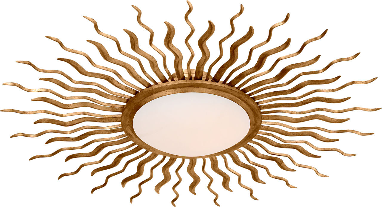 Re 38" Semi-Flush Mount | Gilded Iron | White Glass