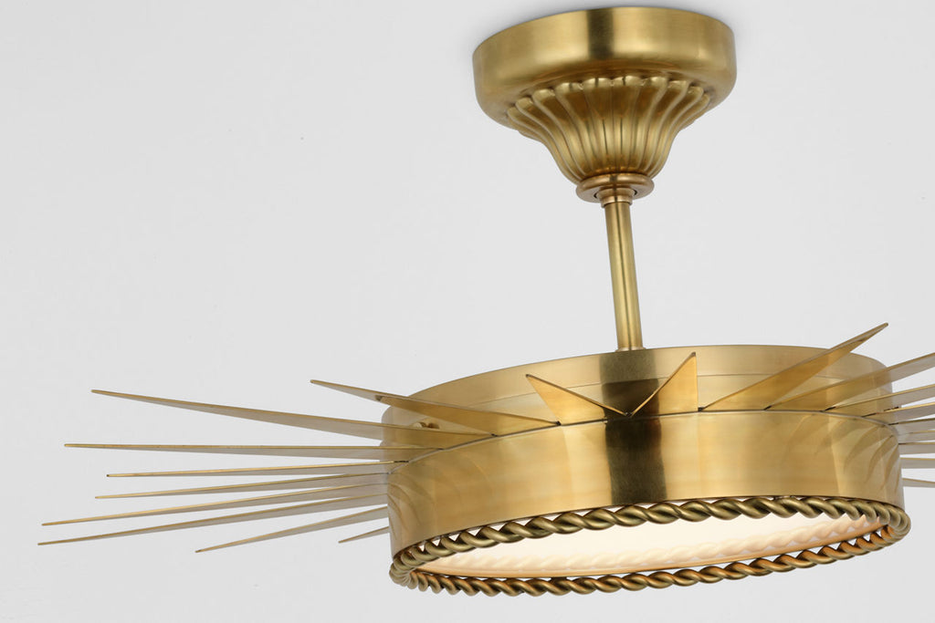 Soleil 28" Semi-Flush Mount | Hand-Rubbed Antique Brass | White Glass