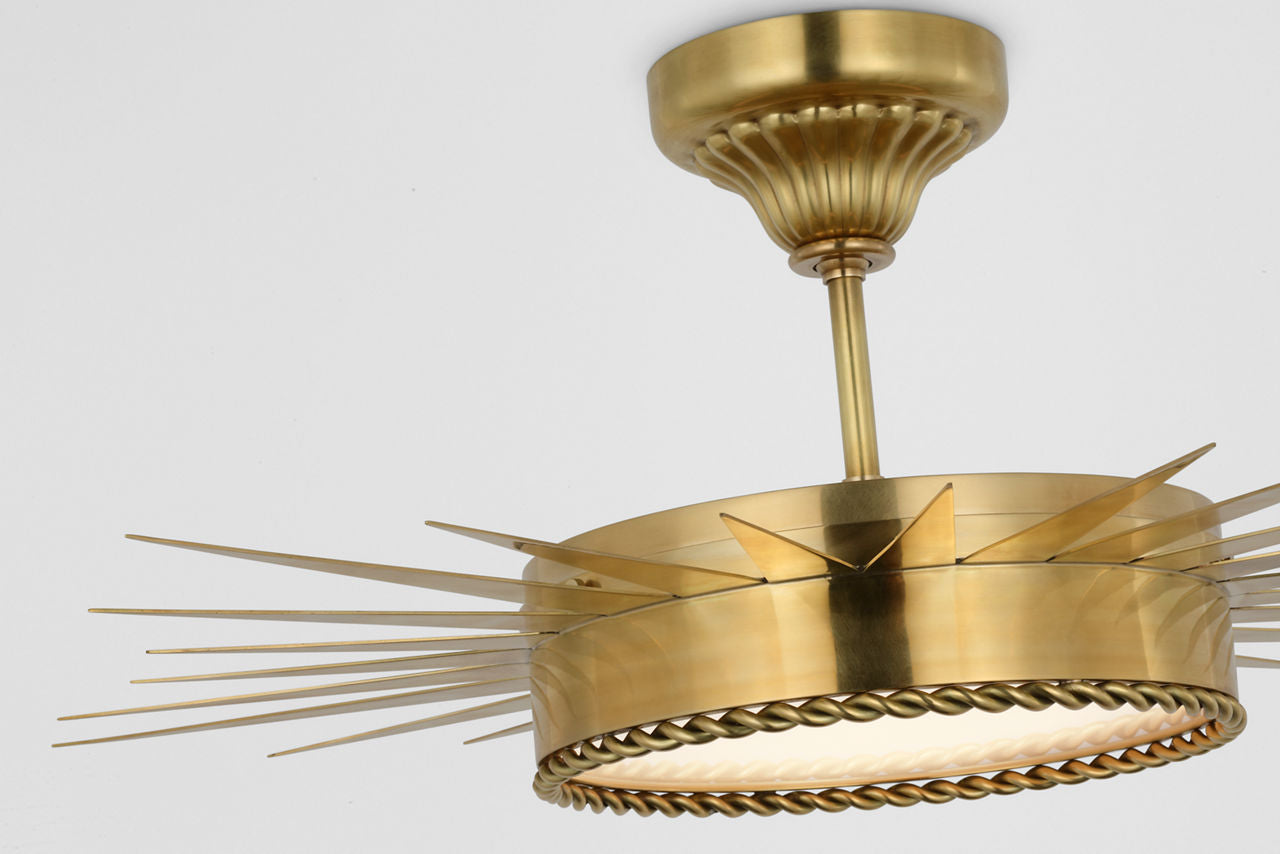 Soleil 28" Semi-Flush Mount | Hand-Rubbed Antique Brass | White Glass