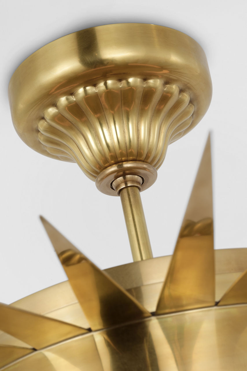 Soleil 28" Semi-Flush Mount | Hand-Rubbed Antique Brass | White Glass