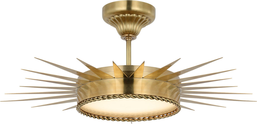 Soleil 28" Semi-Flush Mount | Hand-Rubbed Antique Brass | White Glass