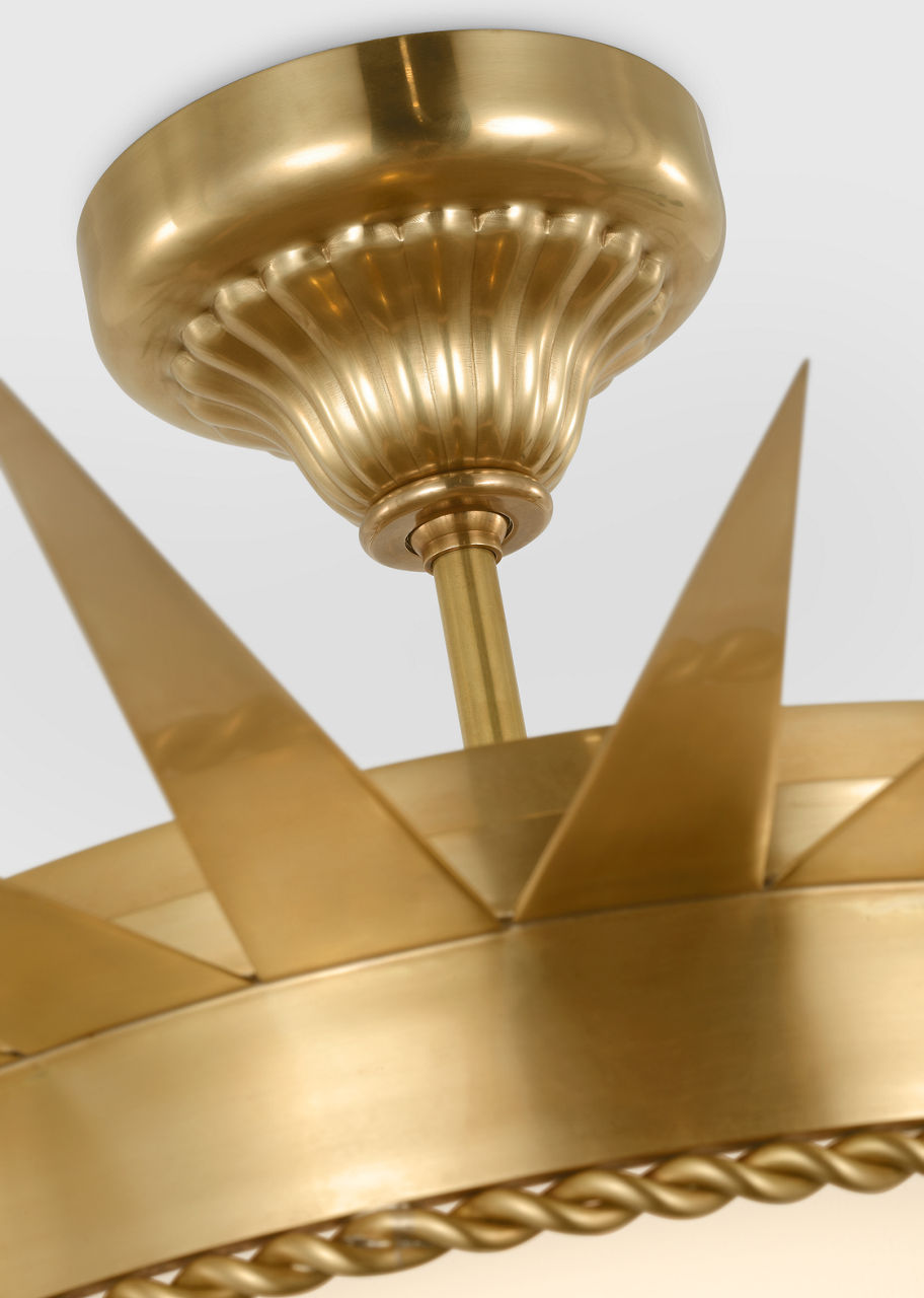 Soleil 36" Semi-Flush Mount | Hand-Rubbed Antique Brass | White Glass