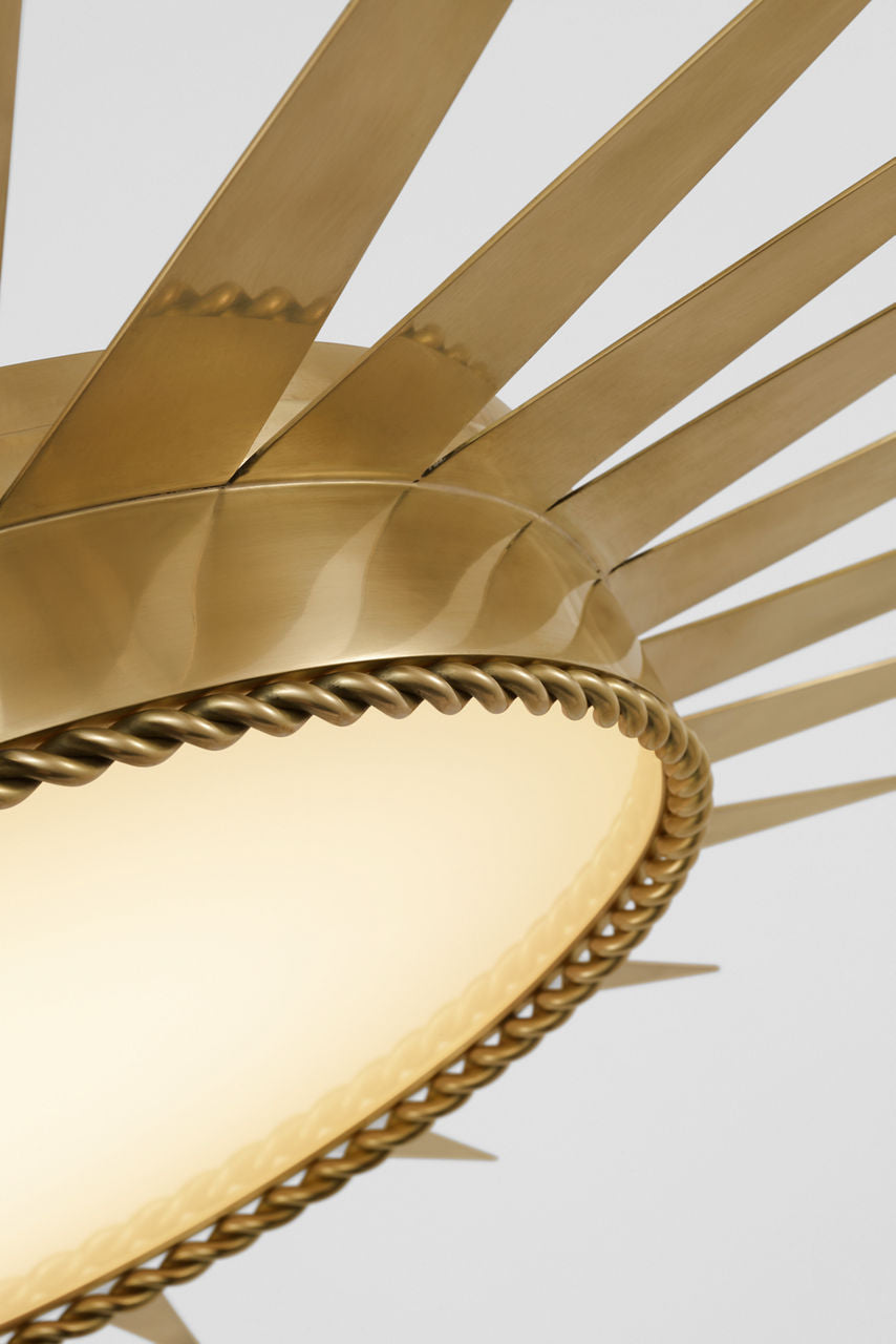 Soleil 45" Semi-Flush Mount | Hand-Rubbed Antique Brass | White Glass