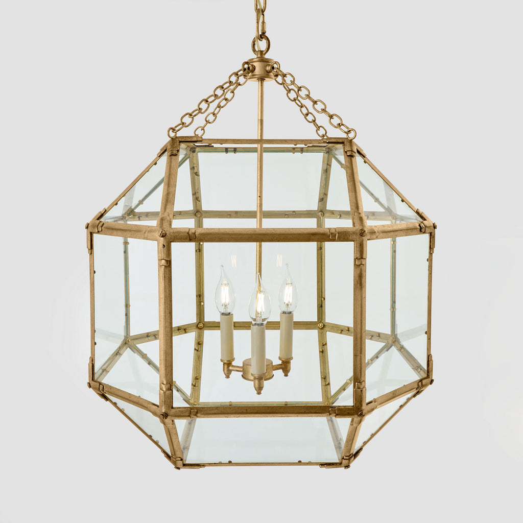 Morris Large Lantern | Gilded Iron | Clear Glass