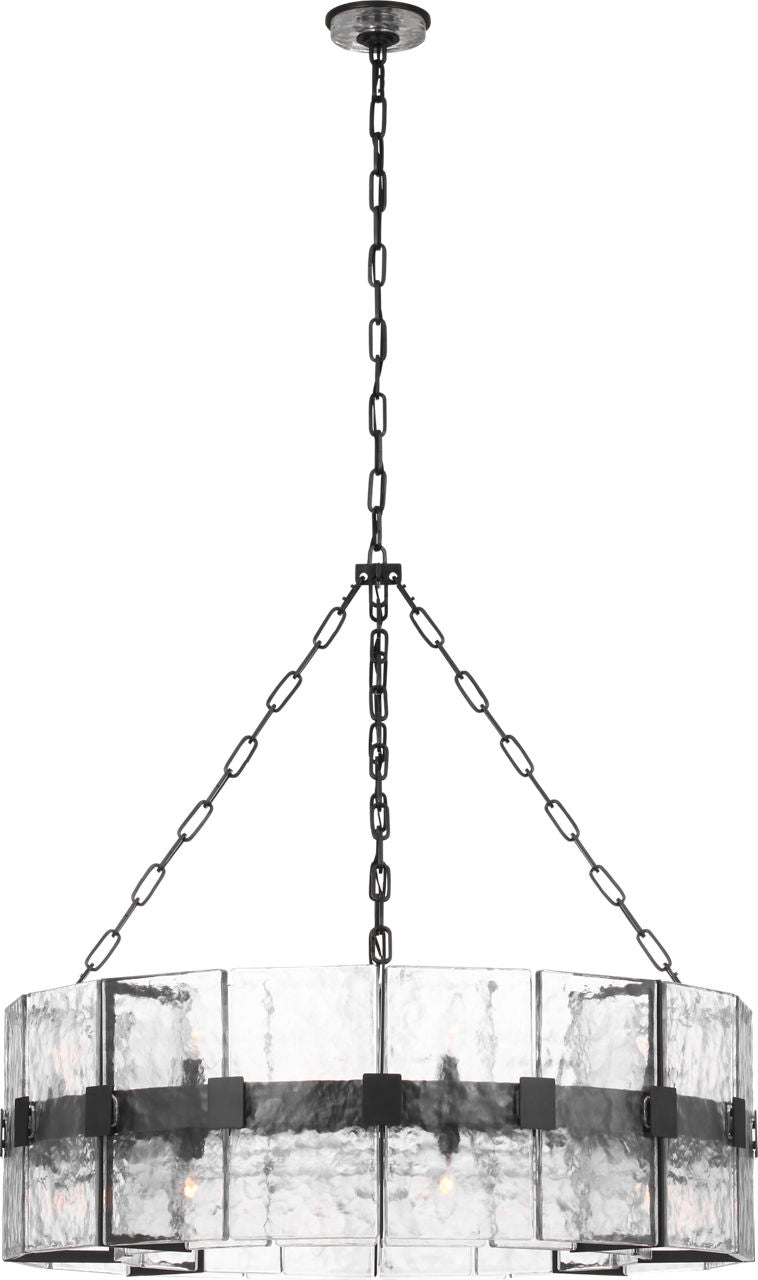 Solera 37" Barrel Chandelier | Bronze | Clear Wavy Glass