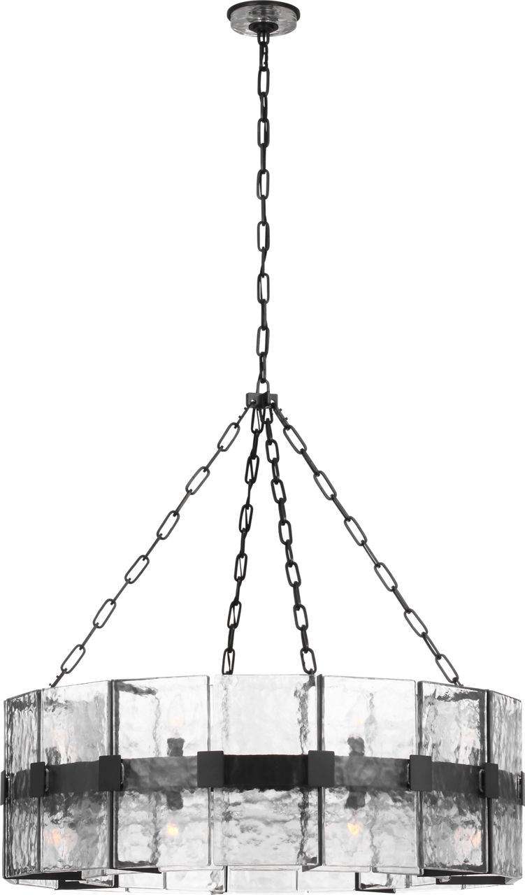 Solera 37" Barrel Chandelier | Bronze | Clear Wavy Glass