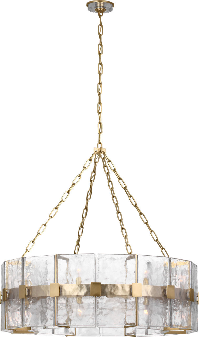 Solera 37" Barrel Chandelier | Hand-Rubbed Antique Brass | Clear Wavy Glass