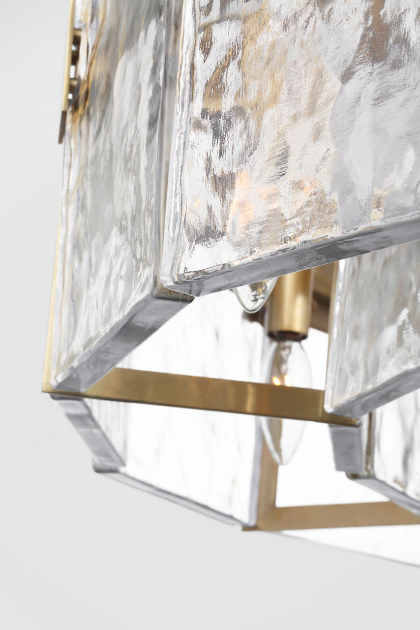 Solera 37" Barrel Chandelier | Hand-Rubbed Antique Brass | Clear Wavy Glass