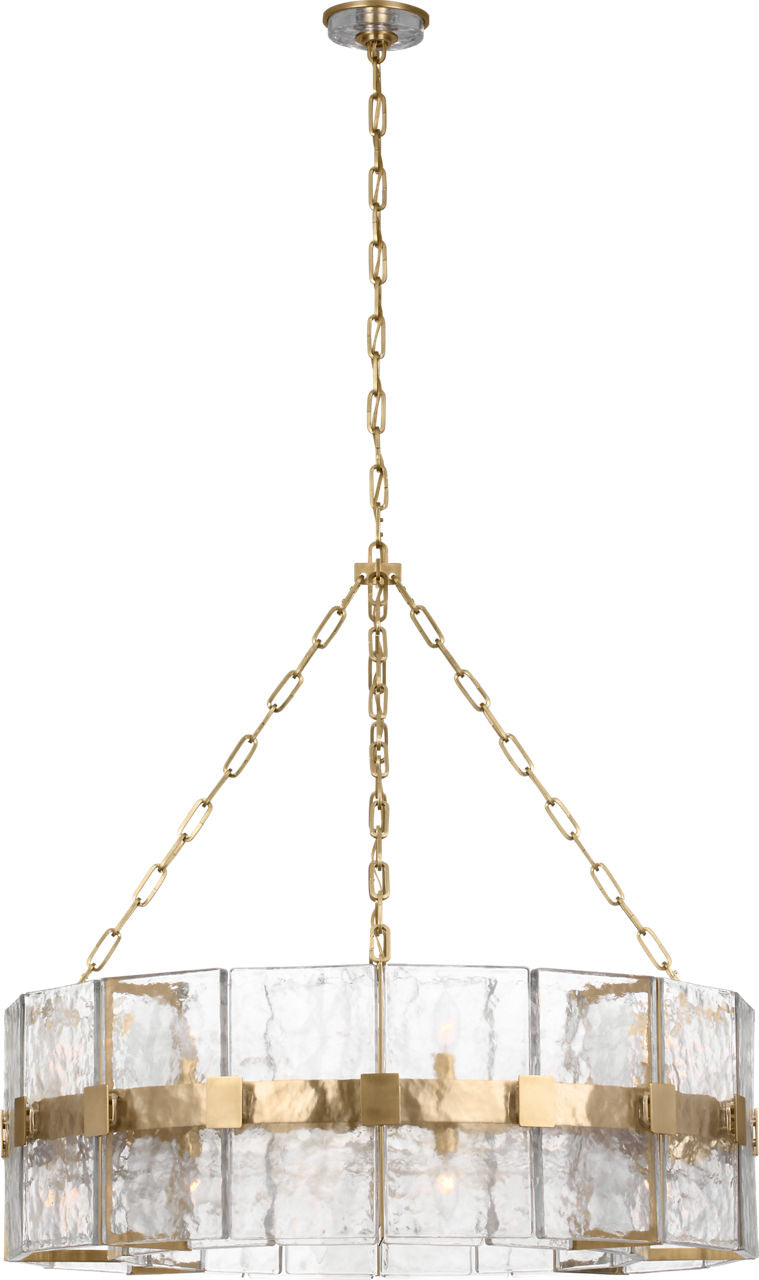 Solera 37" Barrel Chandelier | Hand-Rubbed Antique Brass | Clear Wavy Glass