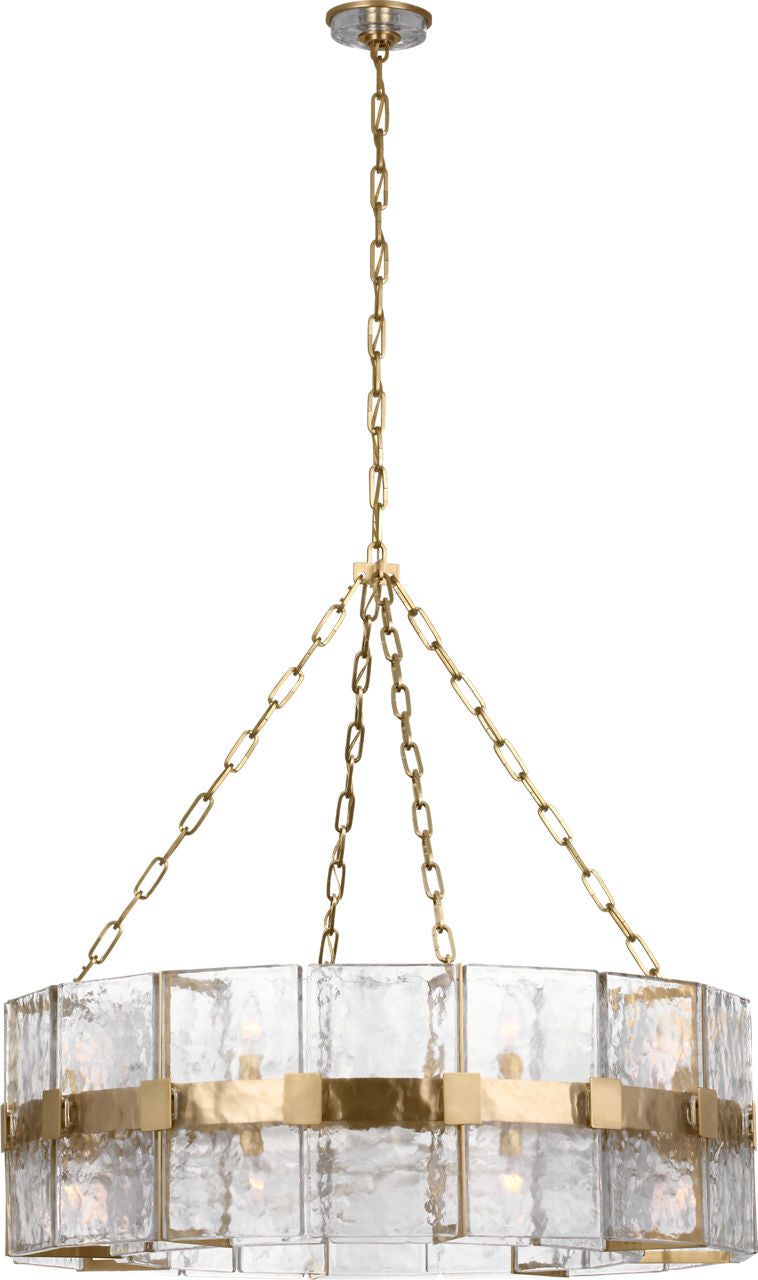 Solera 37" Barrel Chandelier | Hand-Rubbed Antique Brass | Clear Wavy Glass
