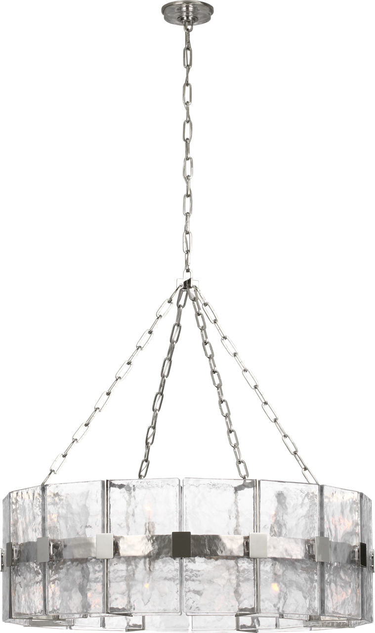 Solera 37" Barrel Chandelier | Polished Nickel | Clear Wavy Glass