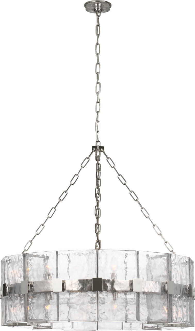 Solera 37" Barrel Chandelier | Polished Nickel | Clear Wavy Glass