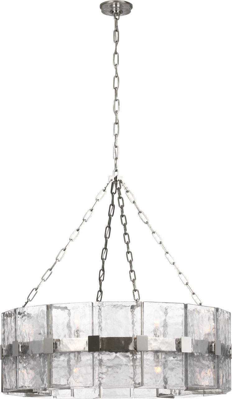 Solera 37" Barrel Chandelier | Polished Nickel | Clear Wavy Glass
