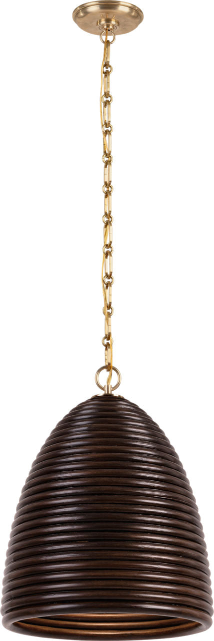 Emerson 14" Pendant | Hand-Rubbed Antique Brass | Espresso Rattan Shade
