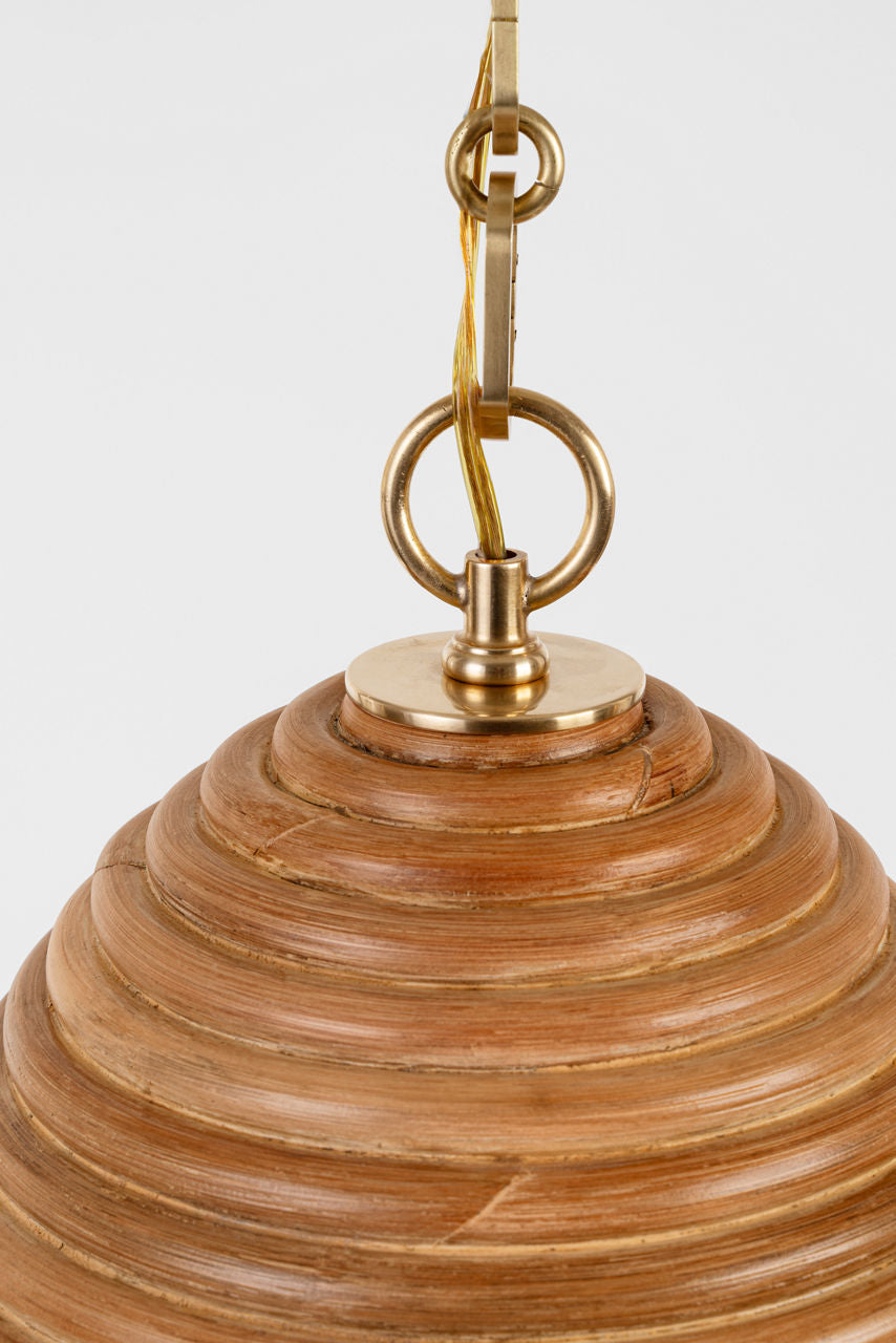 Emerson 14" Pendant | Hand-Rubbed Antique Brass | Natural Rattan Shade