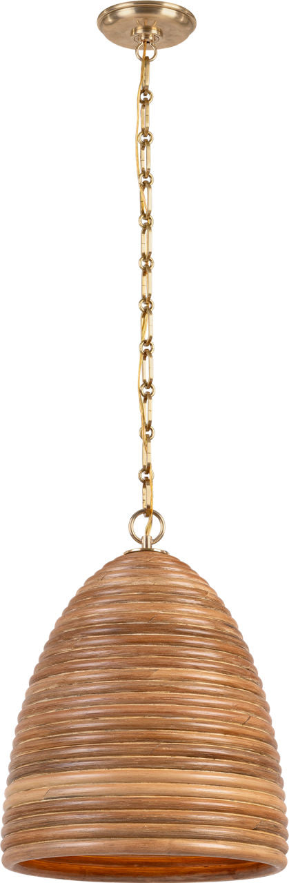 Emerson 14" Pendant | Hand-Rubbed Antique Brass | Natural Rattan Shade