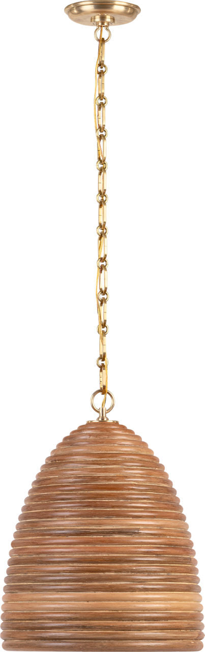 Emerson 14" Pendant | Hand-Rubbed Antique Brass | Natural Rattan Shade