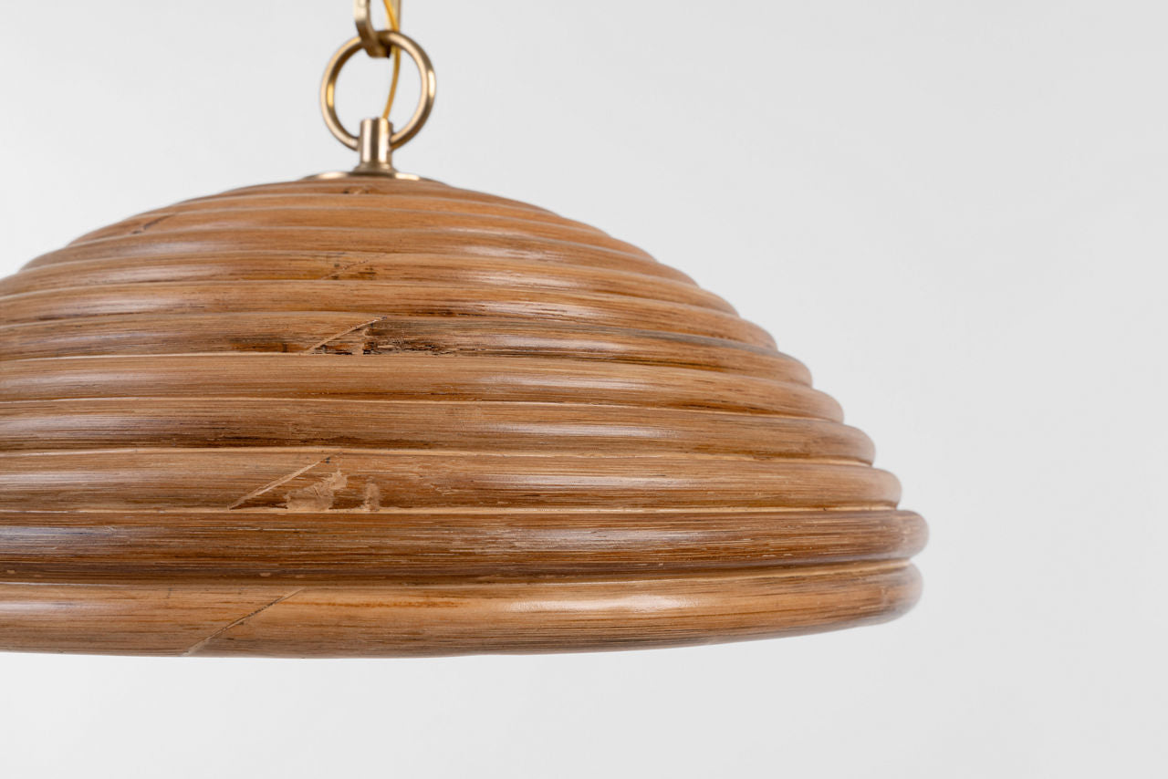 Emerson 16" Pendant | Hand-Rubbed Antique Brass | Natural Rattan Shade