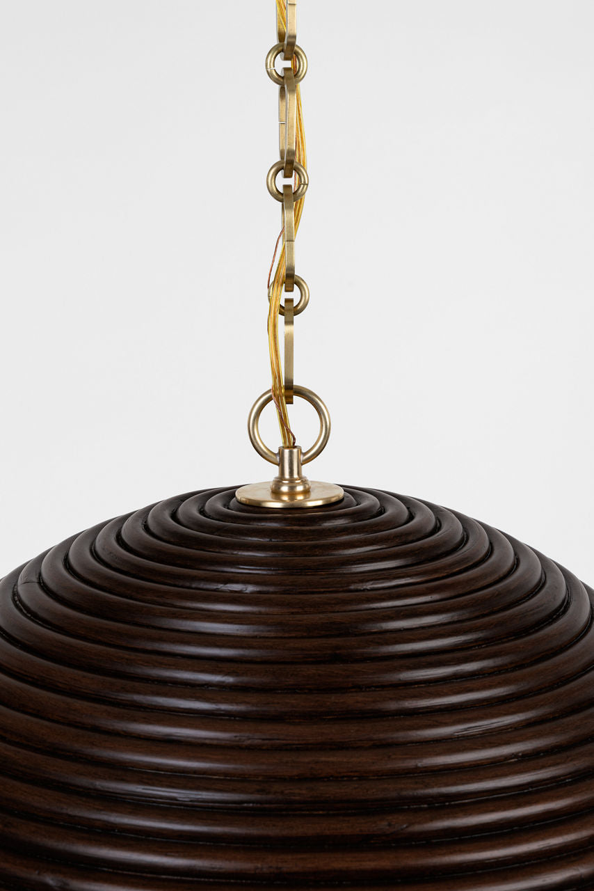 Emerson 23" Pendant | Hand-Rubbed Antique Brass | Espresso Rattan Shade