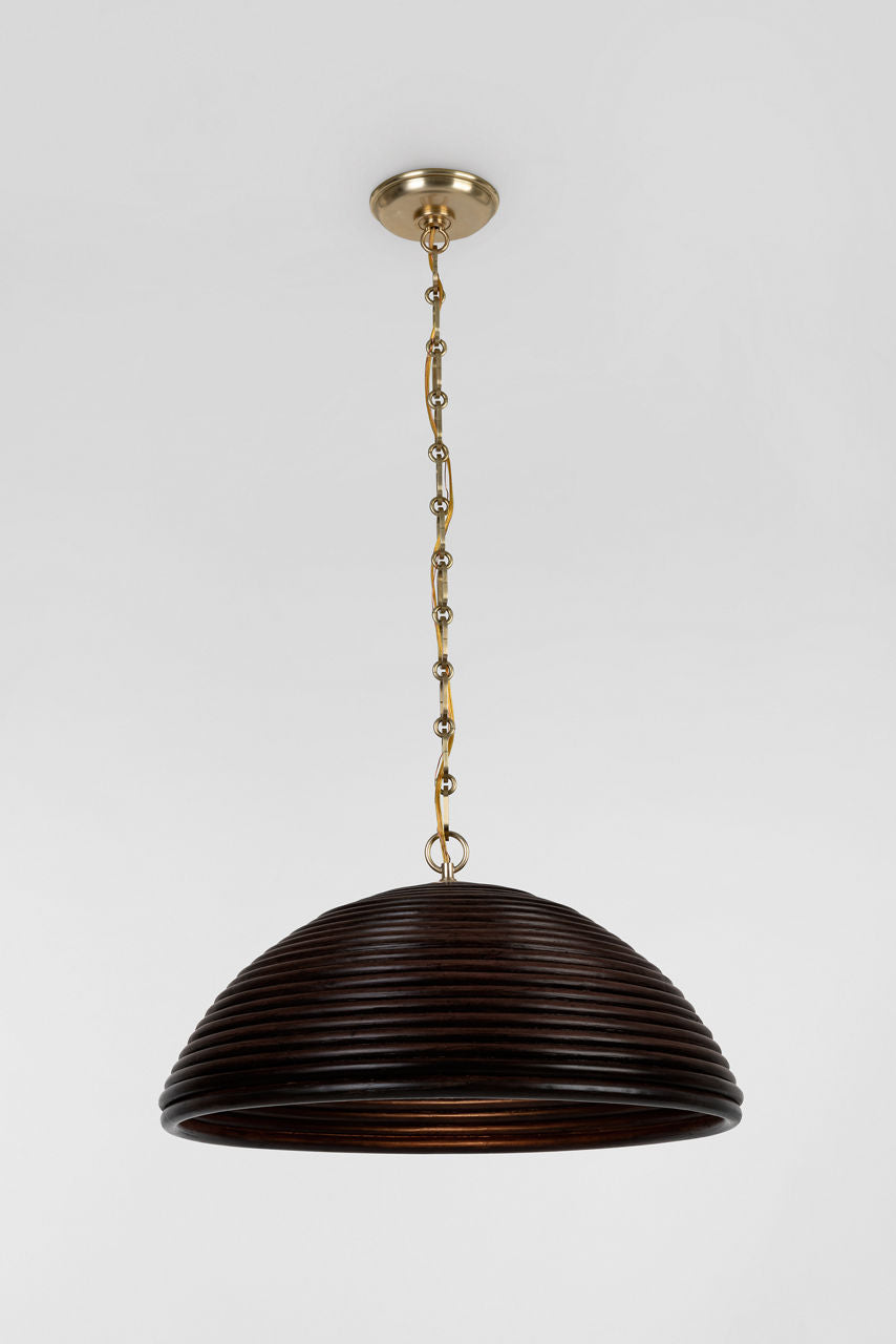 Emerson 23" Pendant | Hand-Rubbed Antique Brass | Espresso Rattan Shade