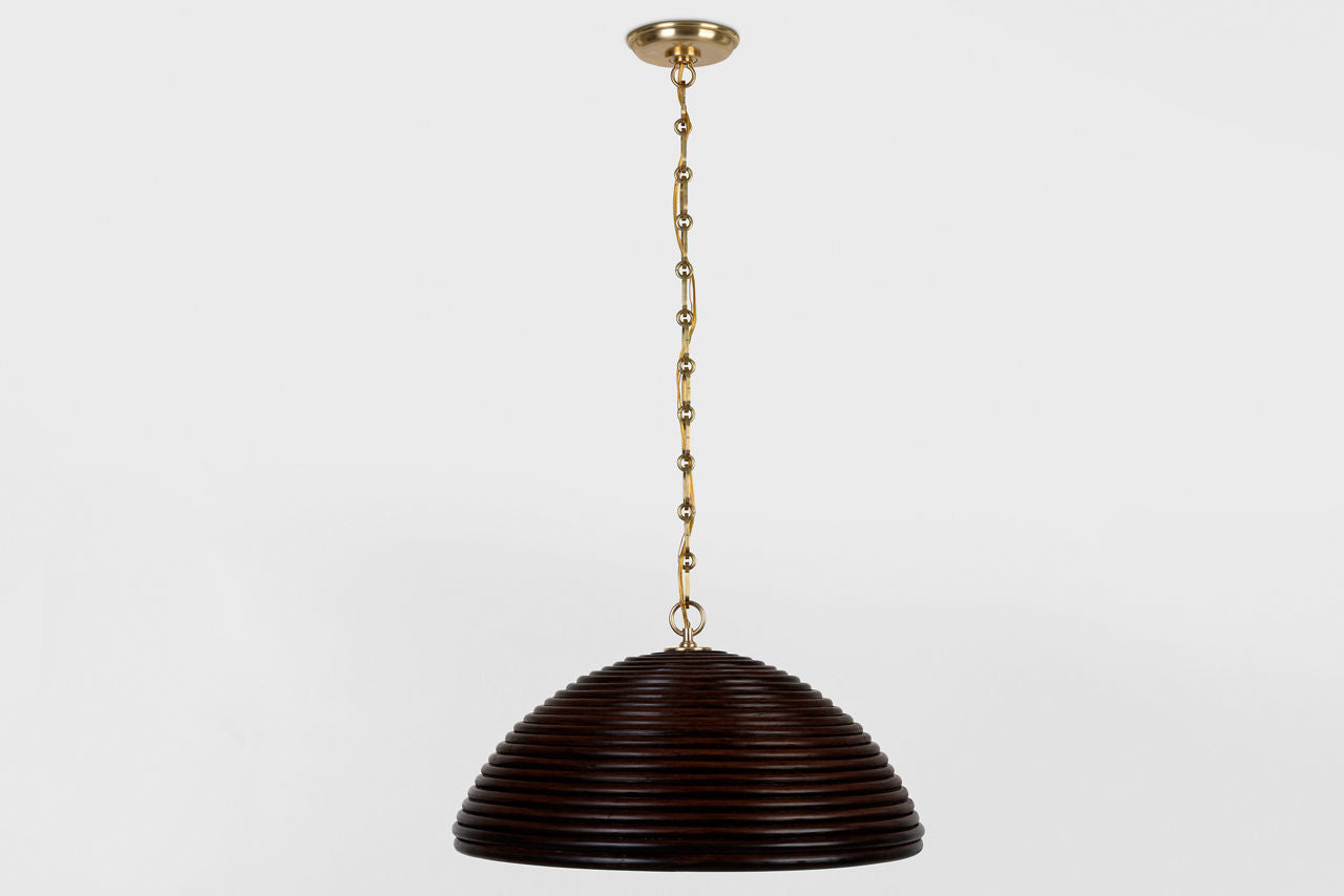Emerson 23" Pendant | Hand-Rubbed Antique Brass | Espresso Rattan Shade