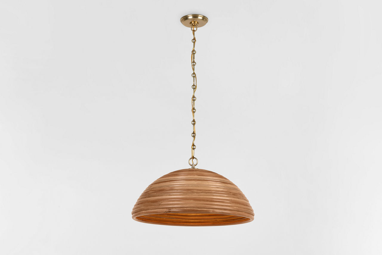 Emerson 23" Pendant | Hand-Rubbed Antique Brass | Natural Rattan Shade