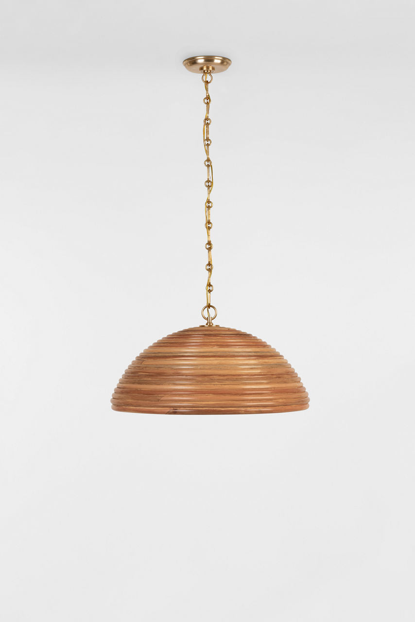 Emerson 23" Pendant | Hand-Rubbed Antique Brass | Natural Rattan Shade