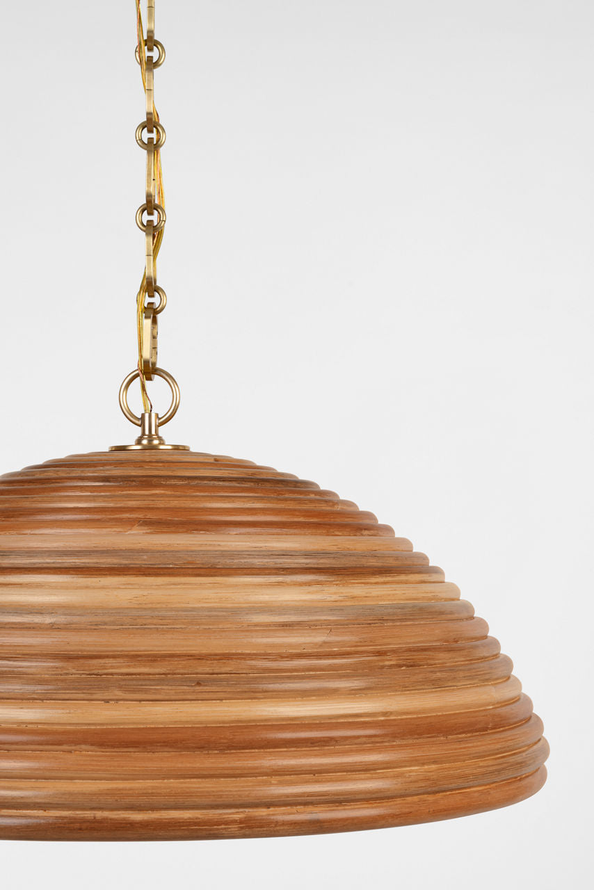 Emerson 23" Pendant | Hand-Rubbed Antique Brass | Natural Rattan Shade