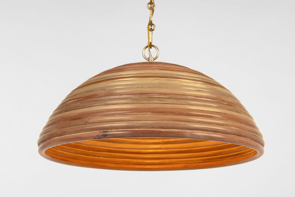 Emerson 23" Pendant | Hand-Rubbed Antique Brass | Natural Rattan Shade