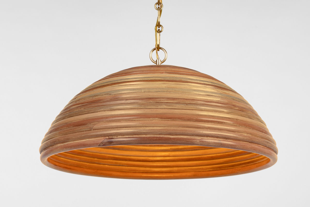 Emerson 23" Pendant | Hand-Rubbed Antique Brass | Natural Rattan Shade